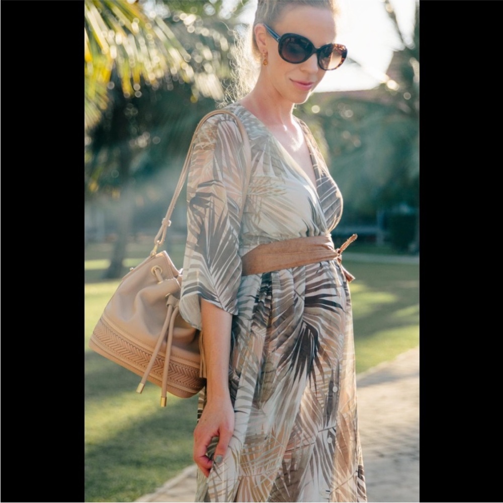H&M Palm Leaf Print Kaftan Size 10 Button Front